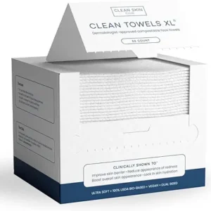 Clean Skin Club Clean Towels XL®, 100% USDA Biobased Face Towel, Disposable Face Towelette, Eczema Association Accepted, Makeup Remover Dry Wipes, Ultra Soft, 50 Count