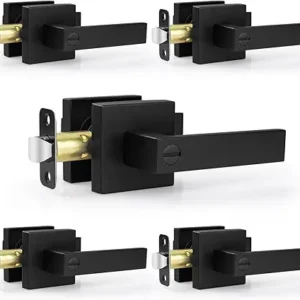 5 Pack Matte Black Door Handles Interior Door Knobs, Home Improvement Keyless Privacy Door Lock, Heavy Duty Zinc Alloy 2.07 lb Door Leverset for Bedrooms Bathrooms