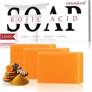 Kojic Acid Soap, Turmeric Soap Bar for Dark Spots, Fresh Citurs Scent, Gentle for Face and Body Wash with Vitamin C, Shea Butter, Retinol, Olive Oil, Collagen (3 PACK)