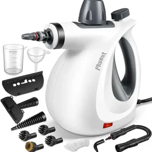 Pressurized Handheld Multi-Surface Natural Steam Cleaner with 12 pcs Accessories, Multi-Purpose Steamer for Home Use, Steamer for Cleaning Floor, Upholstery, Grout and Car (Grey)