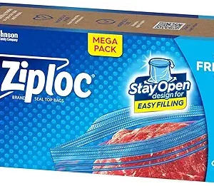 Ziploc Gallon Food Storage Freezer Bags, Stay Open Design, Easy to Fill, 66 count